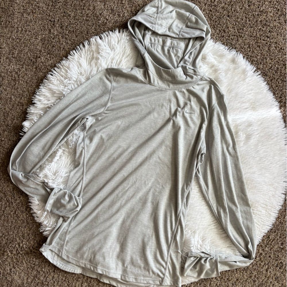 Nike Running Dri Fit Top Hooded Stretchy Long Sleeve‎ Gray Womens Size Small